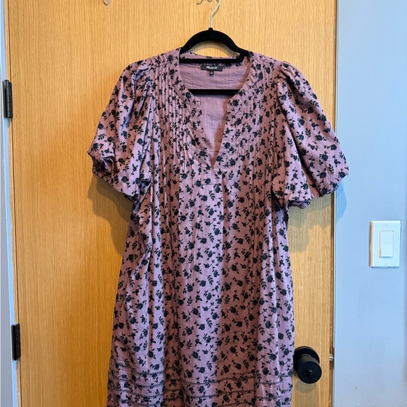 Madewell Purple and Black Mini Dress with Puff Sleeves and Pockets - Picture 4 of 8